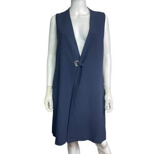 Marina Rinaldi Women's XL Navy Sleeveless Pockets V-Neck Jacket Open Dress EUC